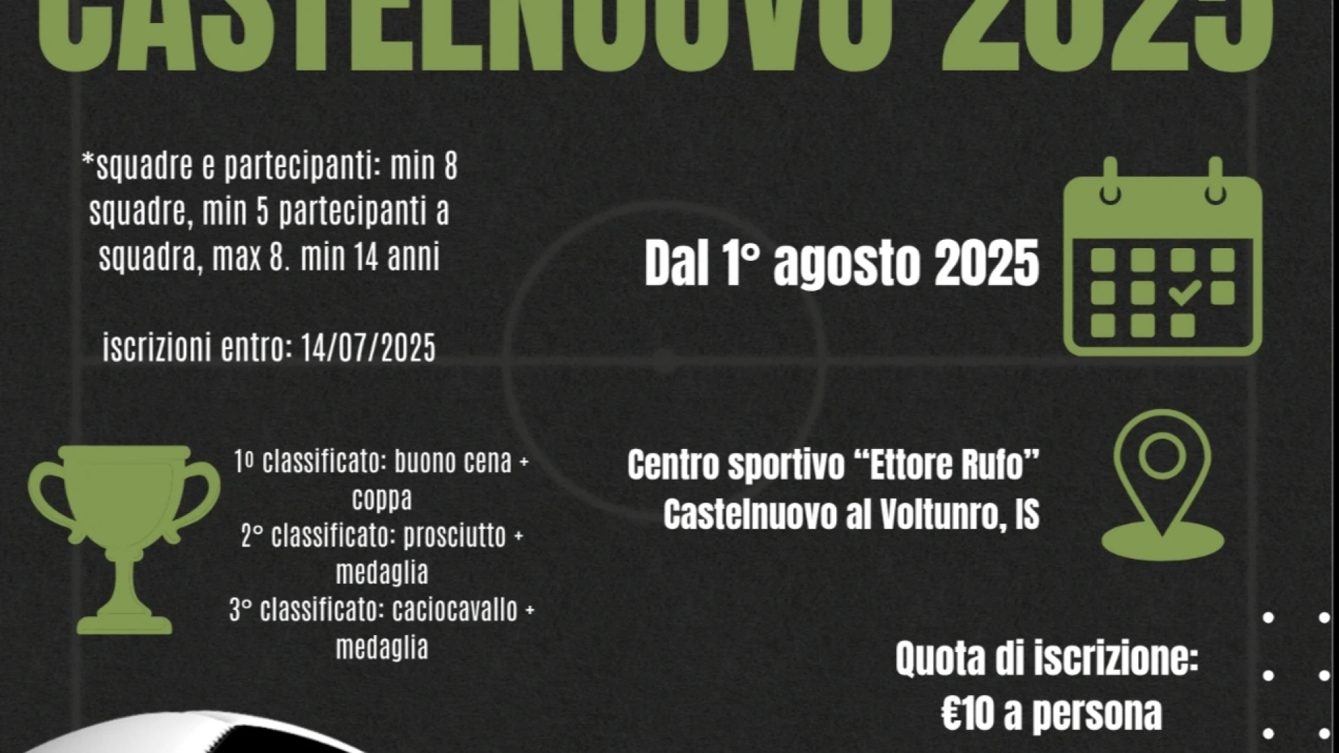 Castelnuovo al Volturno: il comitato Spontaneo giovani organizza la prima Edizione del torneo di calcetto.